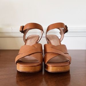 Tan Leather and Wood Madewell Wedges — Size 6.5